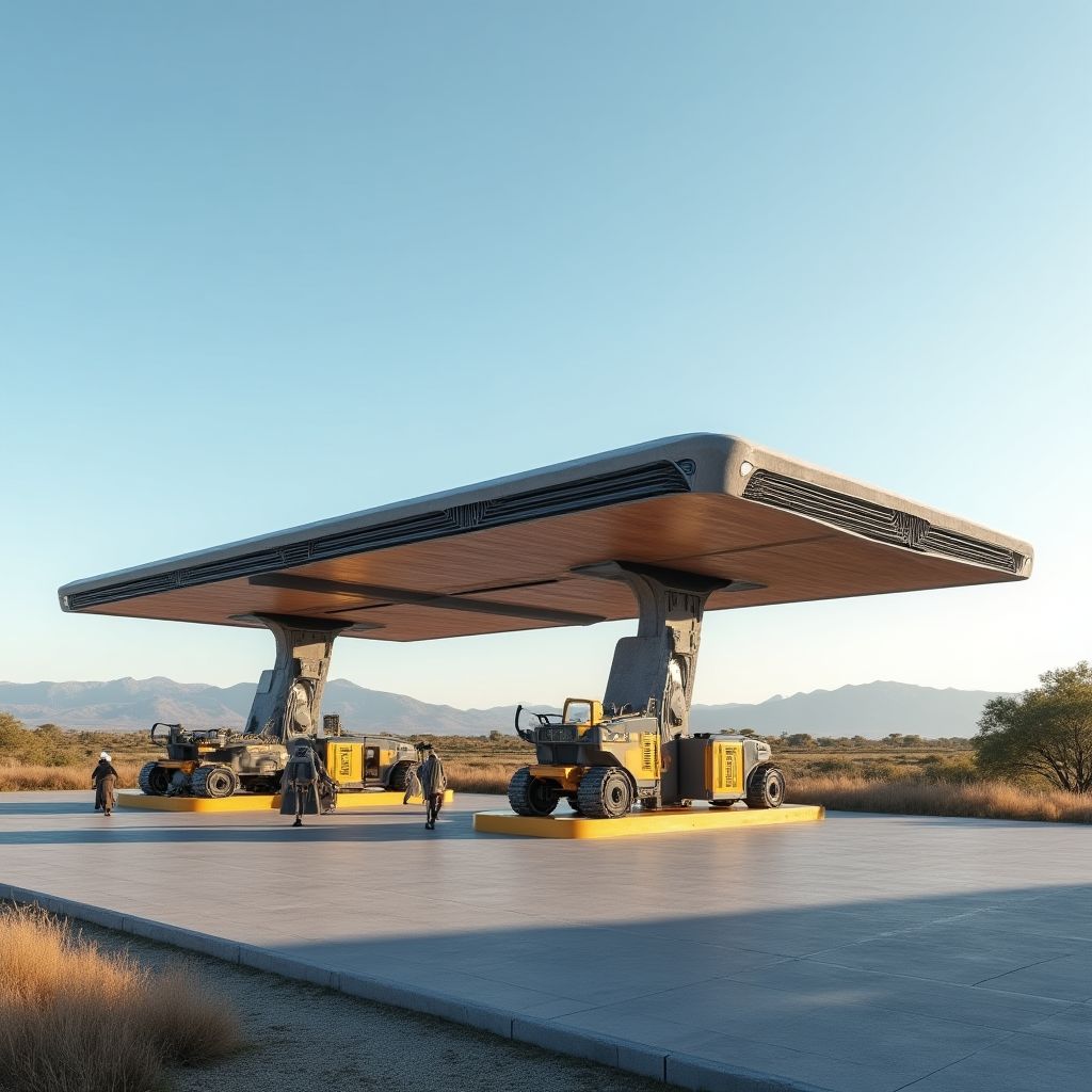 Estación de servicio moderna con energías alternativas